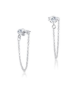 CZ With Chain Silver Stud Earring STS-4011